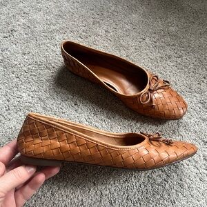 Schutz Arissa Shoes Womens Size 8 Tan Leather Woven Ballet Flat Slip On Casual